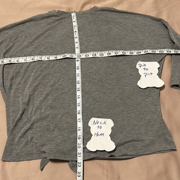 Modern lux size small distressed grey “I need a latte coffee” tie front top EUC - Picture 8 of 9